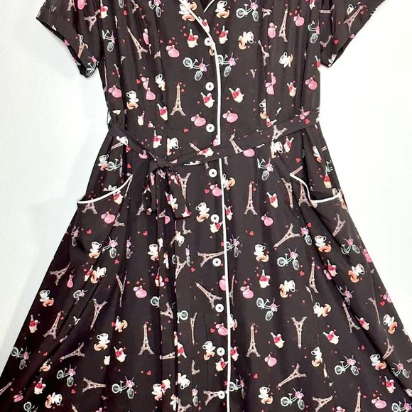 Ooh La La  très adorable Paris print Dress ~ pockets ~ retro vintage - Picture 6 of 9